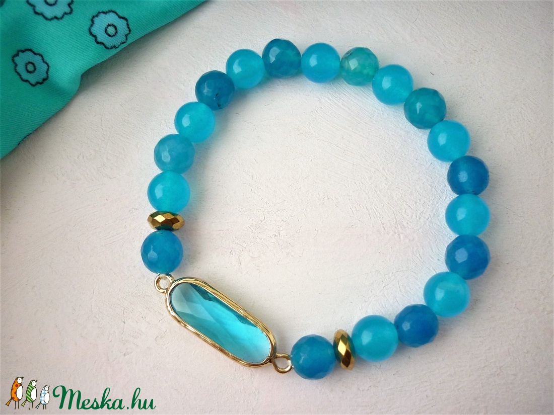 Azúr - kék achát ásvány karkötő - ékszer - karkötő - gyöngyös karkötő - Meska.hu