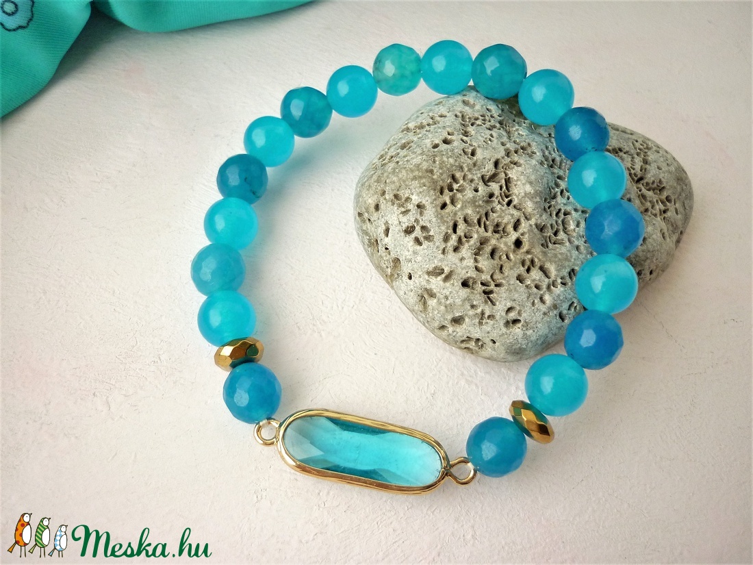 Azúr - kék achát ásvány karkötő - ékszer - karkötő - gyöngyös karkötő - Meska.hu
