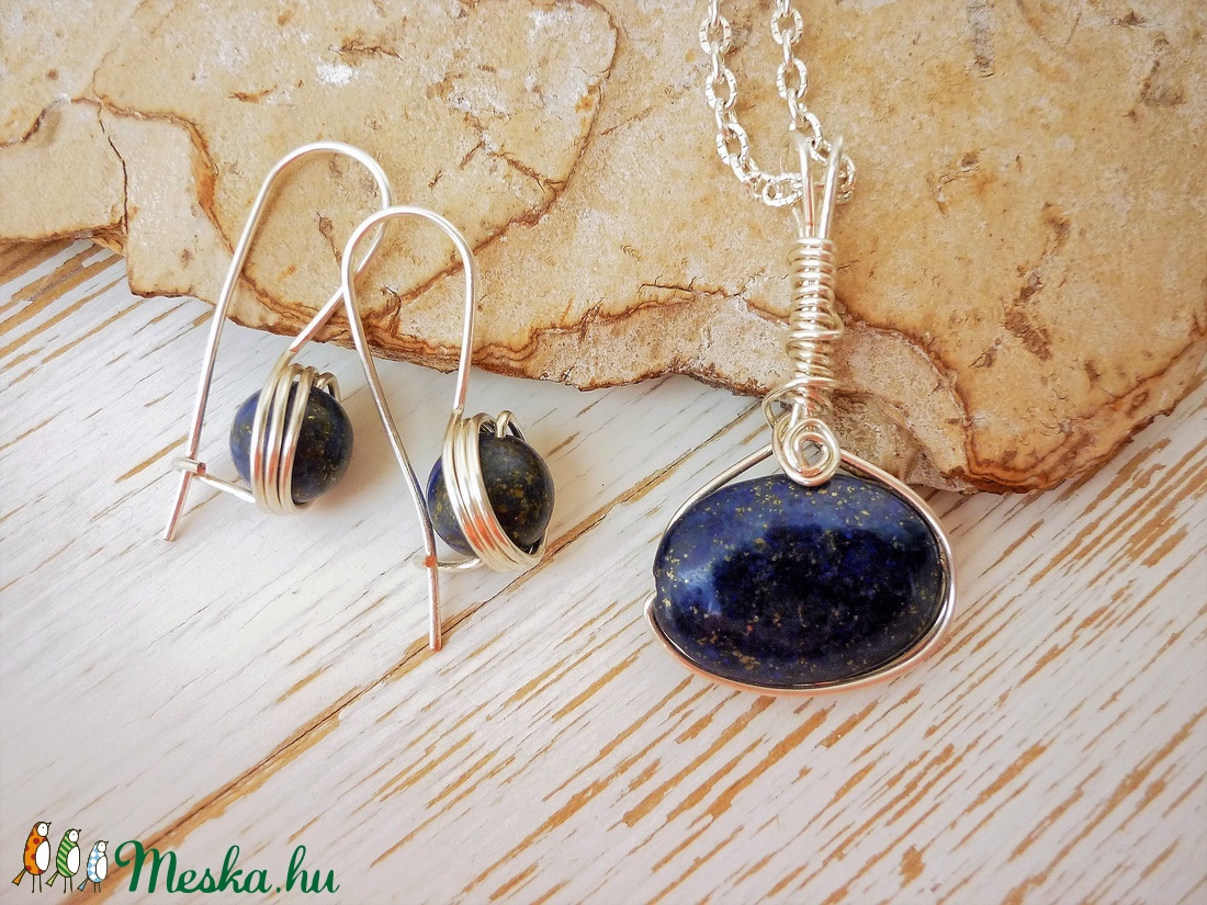 Lápisz lazuli  - ásvány medál/fülbevaló szett - ékszer - ékszerszett - Meska.hu