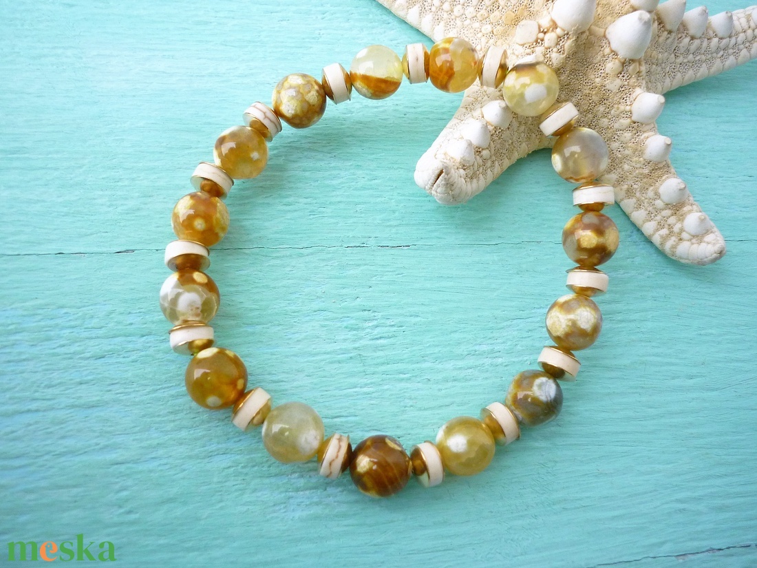 Méz - sárgásbarnás többszínű achát karkötős szett - ékszer - ékszerszett - Meska.hu