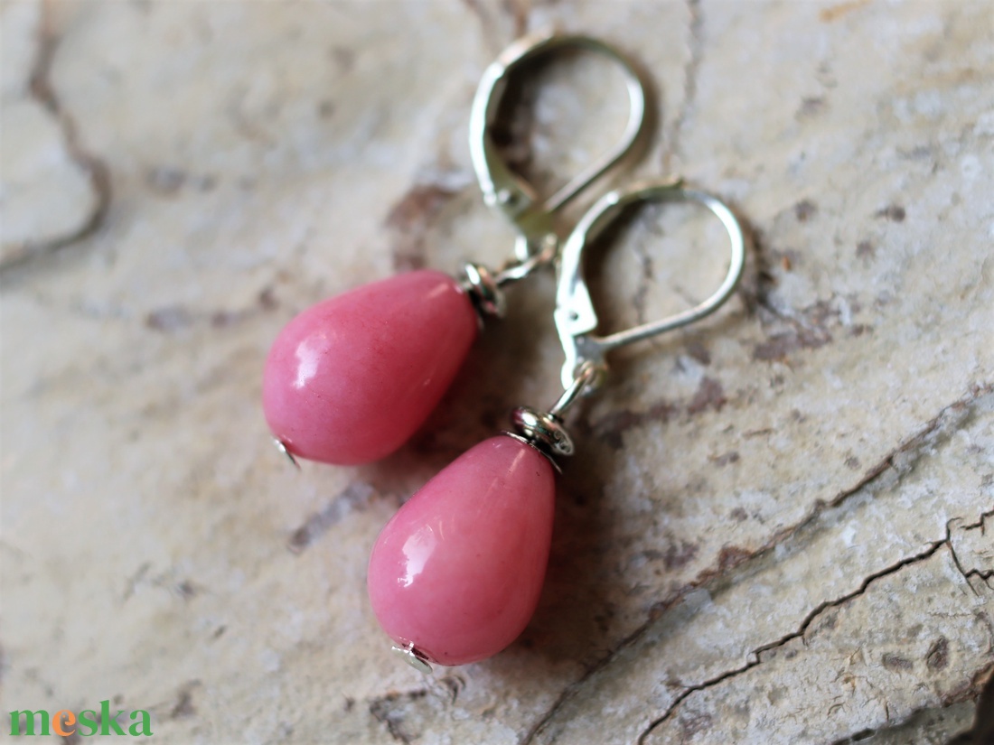 Pink angelit fülbevaló sterling ezüst akasztóval - ékszer - fülbevaló - lógó csepp fülbevaló - Meska.hu