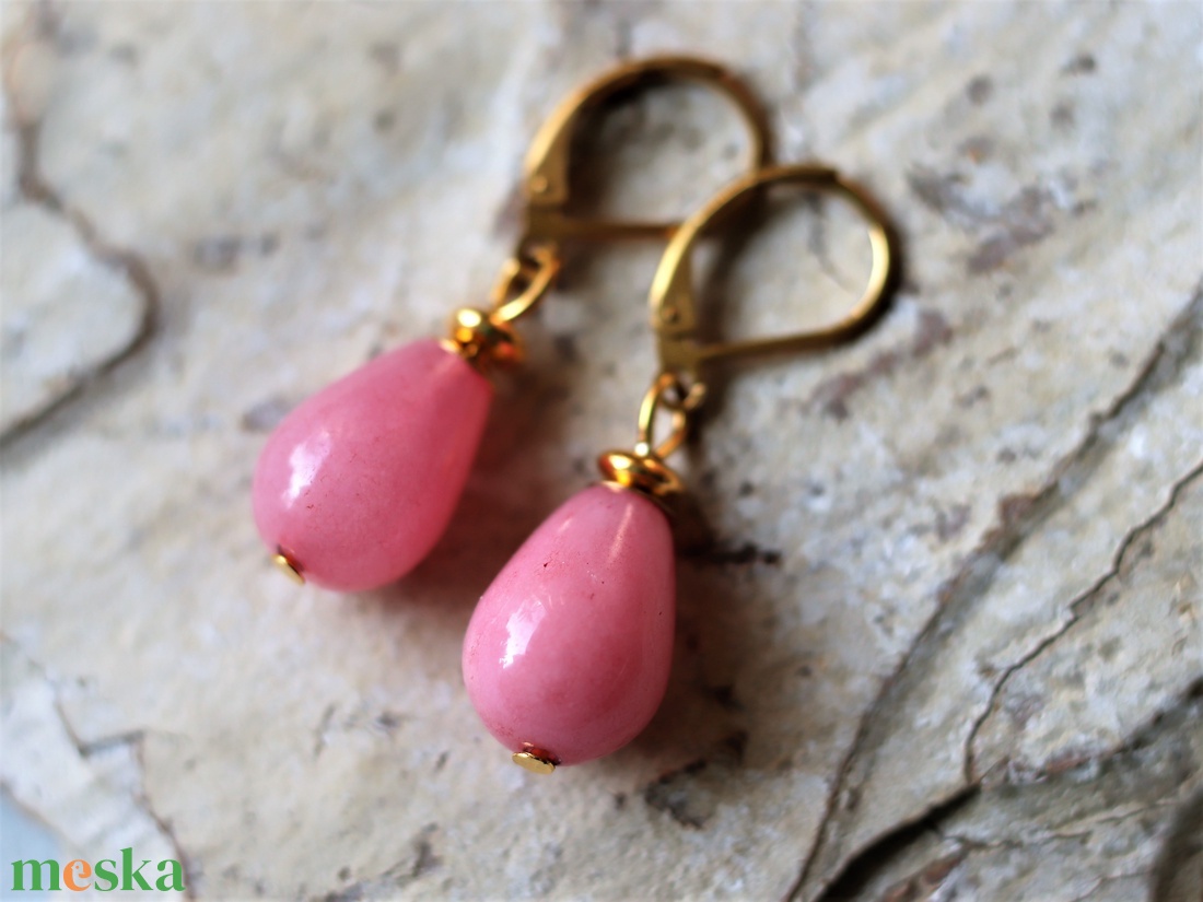 Pink angelit fülbevaló sterling ezüst akasztóval - ékszer - fülbevaló - lógó csepp fülbevaló - Meska.hu
