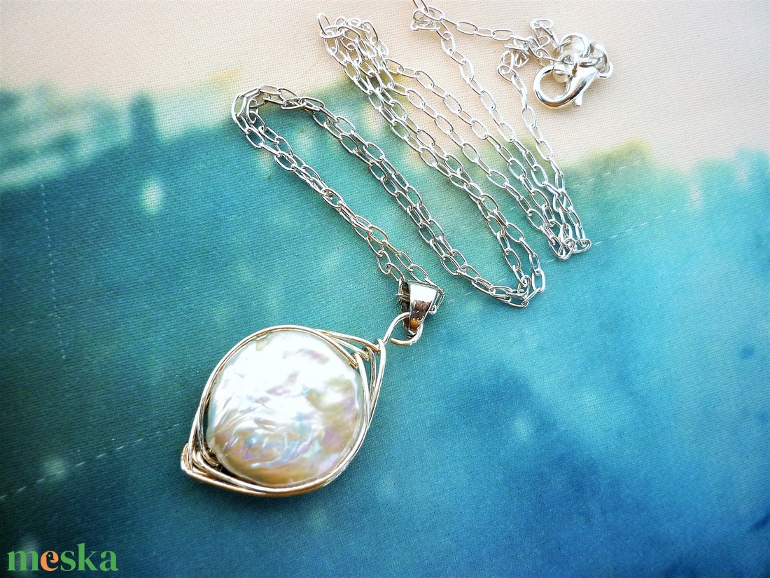 Coin pearl  - édesvízi gyöngy medál ezüst láncon - ékszer - nyaklánc - medál - Meska.hu