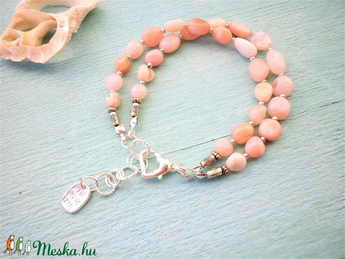 Kétsoros pink opál ásvány  karkötő - ékszer - karkötő - gyöngyös karkötő - Meska.hu