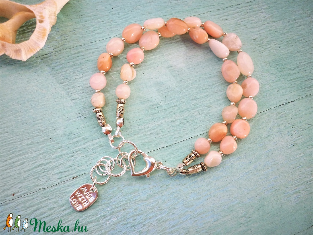 Kétsoros pink opál ásvány  karkötő - ékszer - karkötő - gyöngyös karkötő - Meska.hu