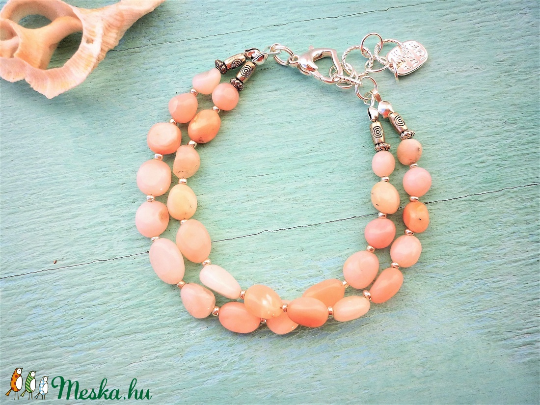 Kétsoros pink opál ásvány  karkötő - ékszer - karkötő - gyöngyös karkötő - Meska.hu