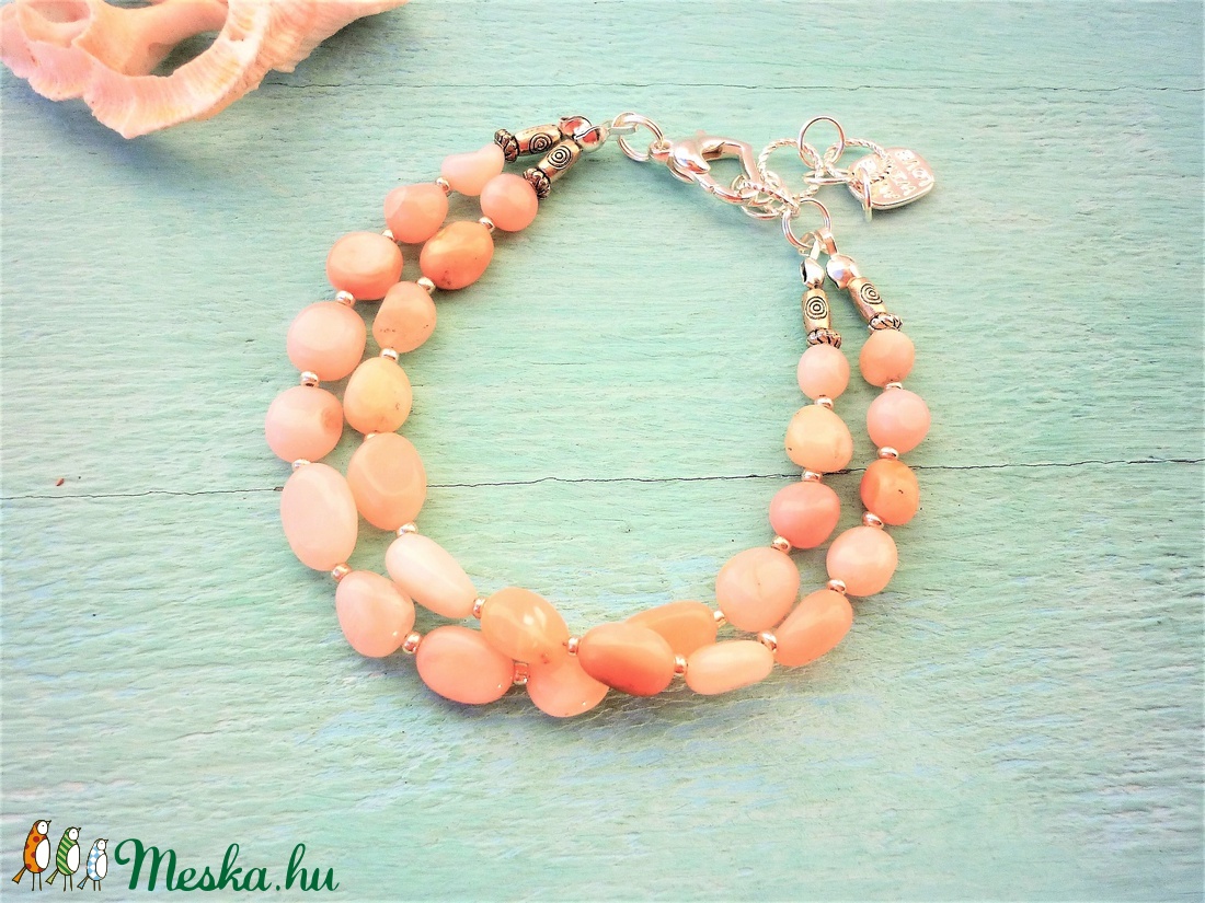 Kétsoros pink opál ásvány  karkötő - ékszer - karkötő - gyöngyös karkötő - Meska.hu