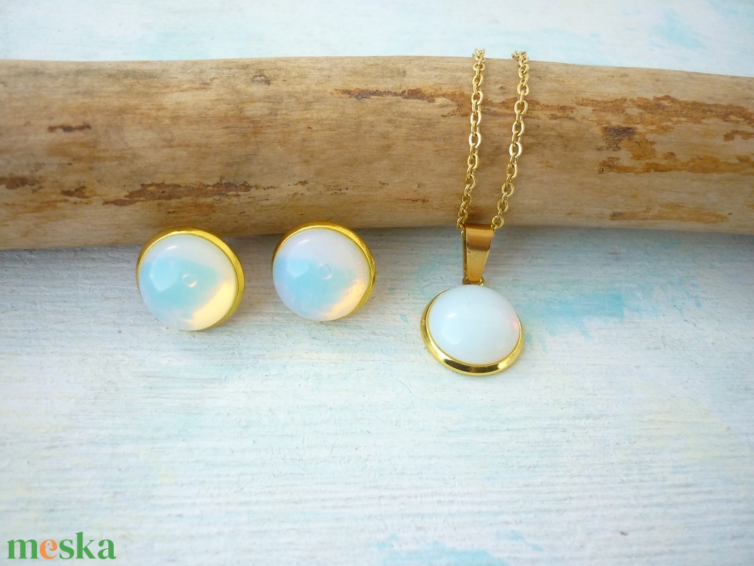 Opalit fülbevaló/medál szett nemesacél alapban - ékszer - ékszerszett - Meska.hu