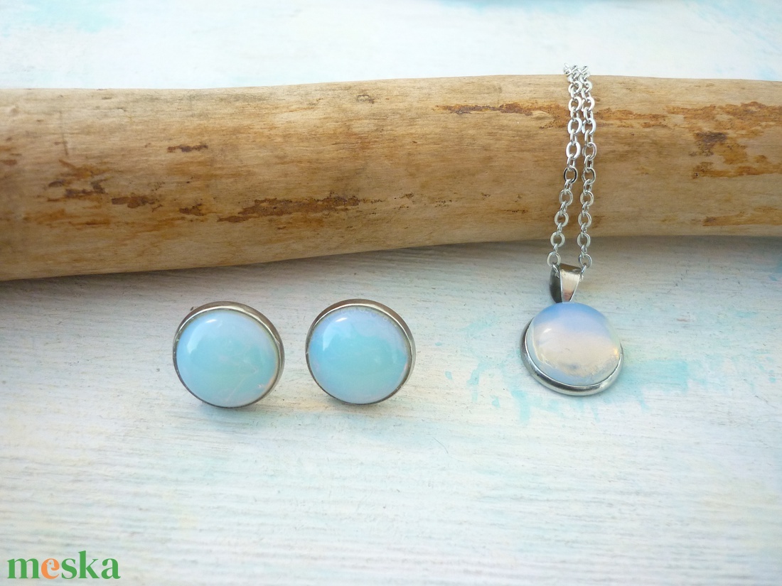 Opalit fülbevaló/medál szett nemesacél alapban - ékszer - ékszerszett - Meska.hu