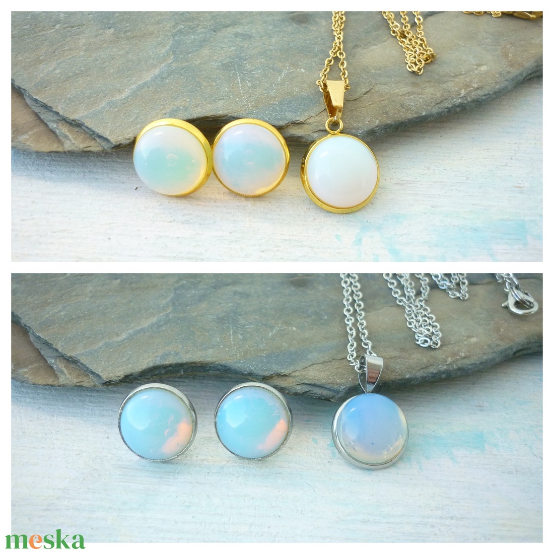 Opalit fülbevaló/medál szett nemesacél alapban - ékszer - ékszerszett - Meska.hu