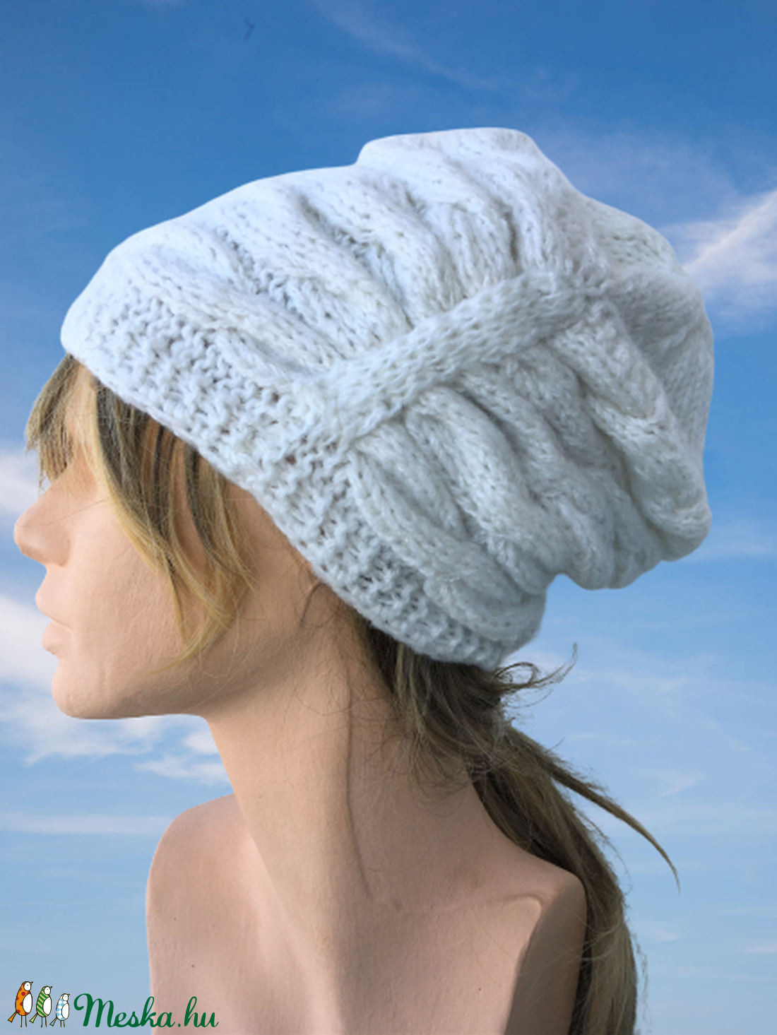 Csilla - csavart mintás fehér kötött női sapka - ruha & divat - sál, sapka, kendő - sapka - Meska.hu