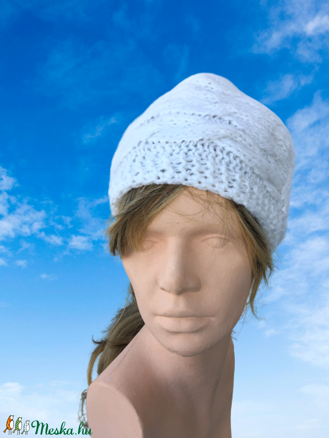 Csilla - csavart mintás fehér kötött női sapka - ruha & divat - sál, sapka, kendő - sapka - Meska.hu