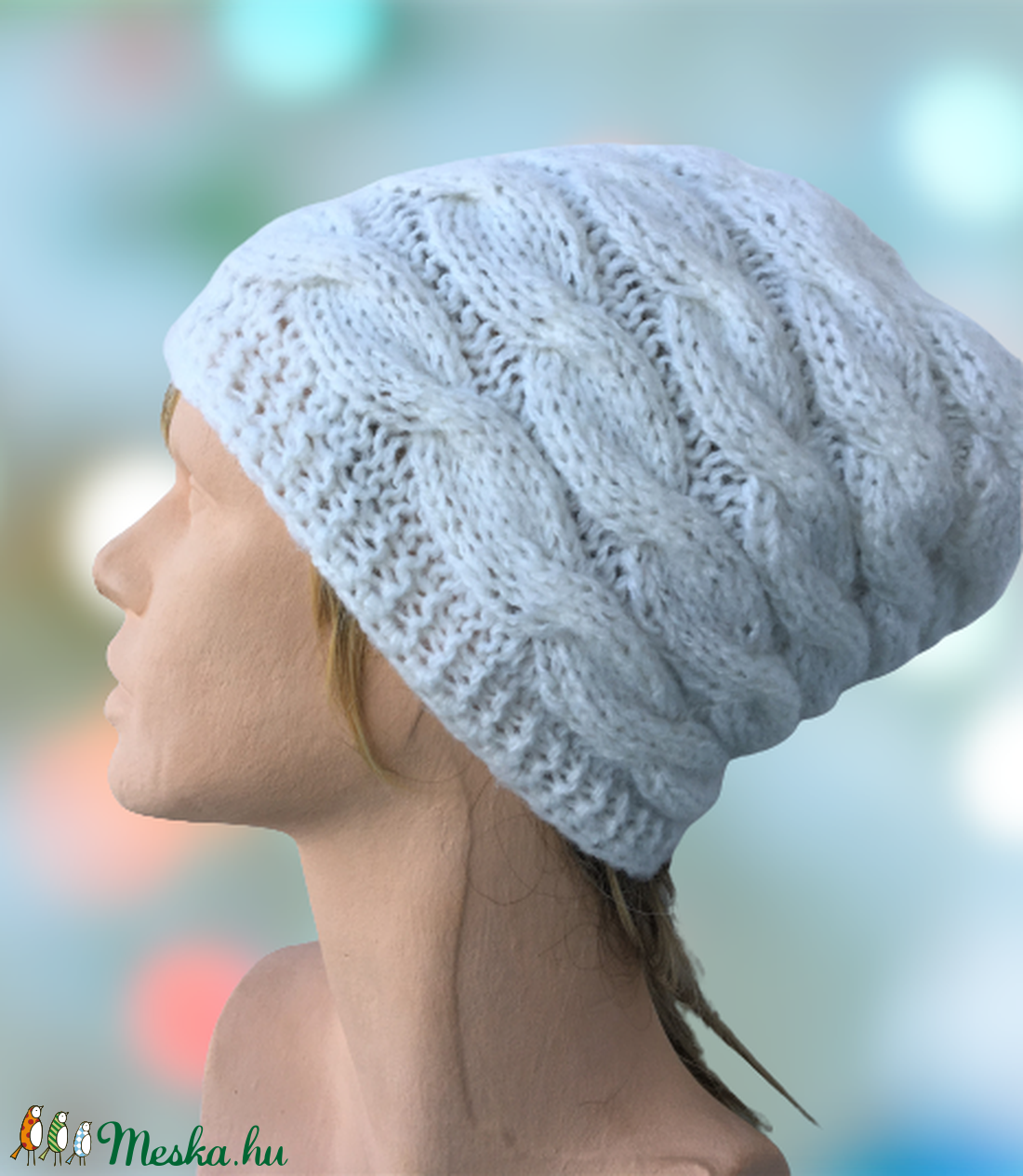 Csilla - csavart mintás fehér kötött női sapka - ruha & divat - sál, sapka, kendő - sapka - Meska.hu