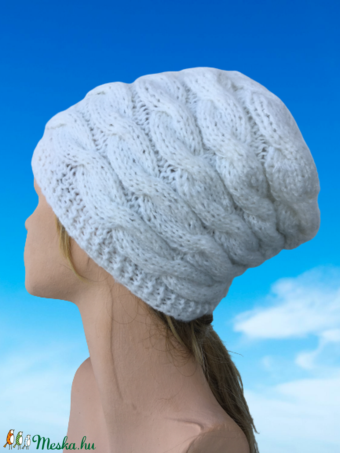Csilla - csavart mintás fehér kötött női sapka - ruha & divat - sál, sapka, kendő - sapka - Meska.hu