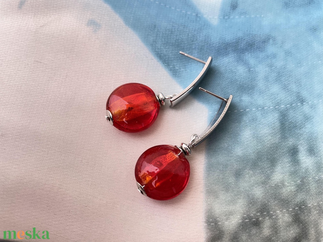 Tűzpiros muránói fülbevaló nemesacél akasztóval - ékszer - fülbevaló - lógó fülbevaló - Meska.hu