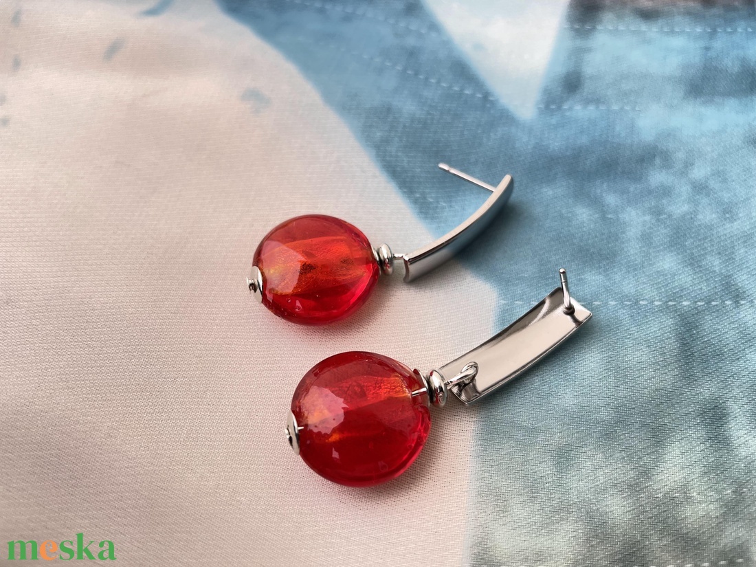 Tűzpiros muránói fülbevaló nemesacél akasztóval - ékszer - fülbevaló - lógó fülbevaló - Meska.hu