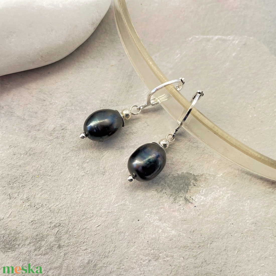 Blackberry - szürke lógós tenyésztett gyöngy fülbevaló sterling ezüst kasztóval - ékszer - fülbevaló - lógó fülbevaló - Meska.hu