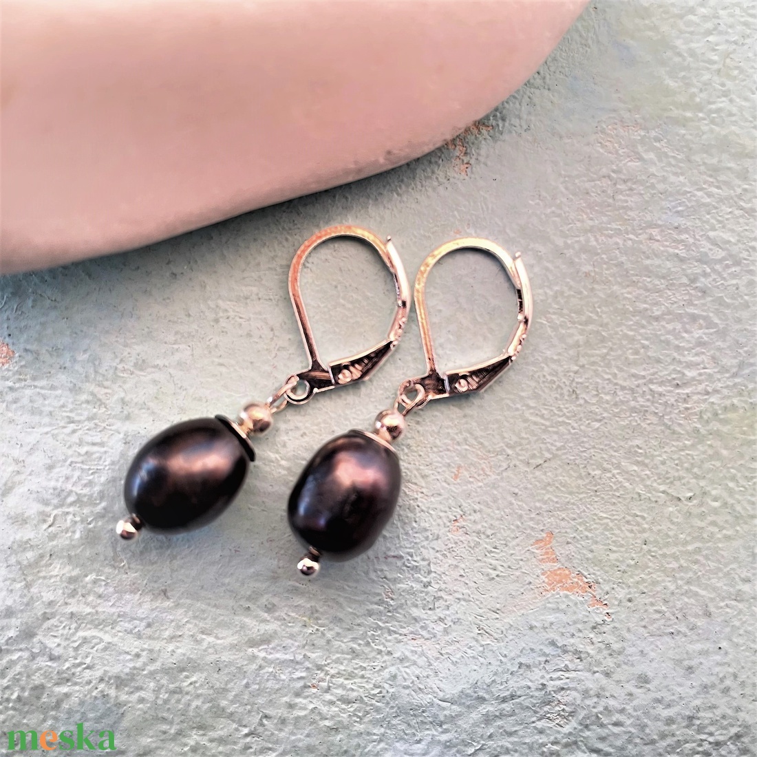 Blackberry - szürke lógós tenyésztett gyöngy fülbevaló sterling ezüst kasztóval - ékszer - fülbevaló - lógó fülbevaló - Meska.hu