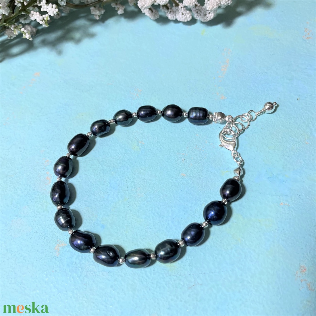 Sötétszürke édesvízi gyöngy karkötő/fülbevaló szett - ékszer - ékszerszett - Meska.hu
