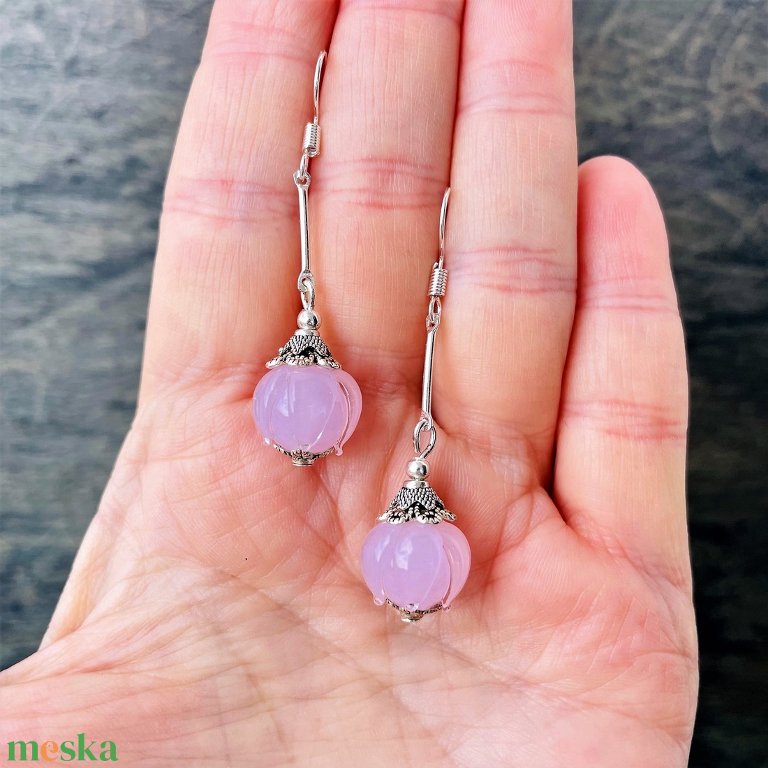 Kikelet - rózsaszín lámpagyöngy  fülbevaló - ékszer - fülbevaló - lógó fülbevaló - Meska.hu