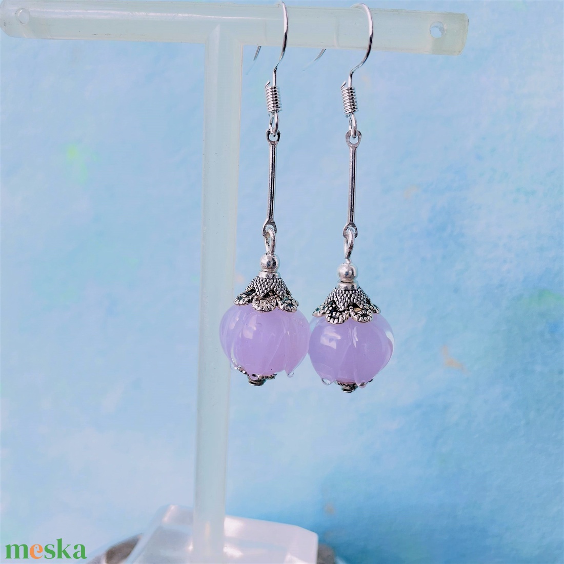 Kikelet - rózsaszín lámpagyöngy  fülbevaló - ékszer - fülbevaló - lógó fülbevaló - Meska.hu
