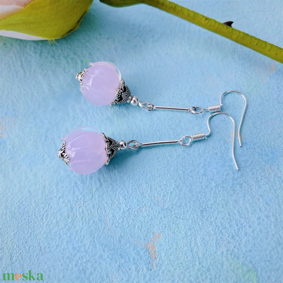 Kikelet - rózsaszín lámpagyöngy  fülbevaló - ékszer - fülbevaló - lógó fülbevaló - Meska.hu