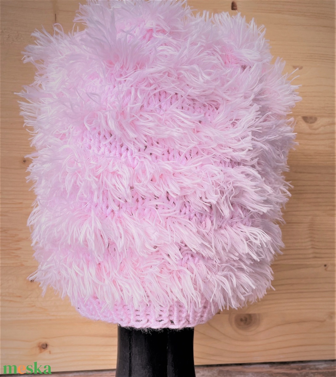 Rózsaszín szöszmösz - kézzel kötött kislány sapka - ruha & divat - sál, sapka, kendő - sapka - Meska.hu