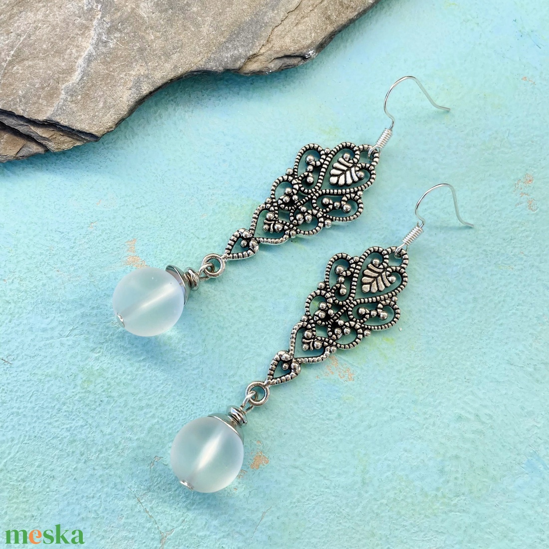 Jégvirág - lógós hegyikristály  fülbevaló - ékszer - fülbevaló - lógó csepp fülbevaló - Meska.hu