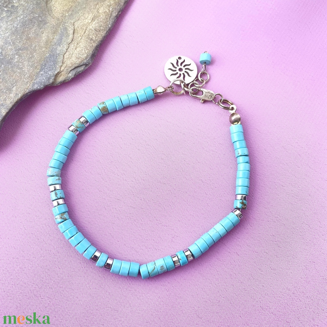 Lebegés -  türkiz  karkötő  - ékszer - karkötő - gyöngyös karkötő - Meska.hu