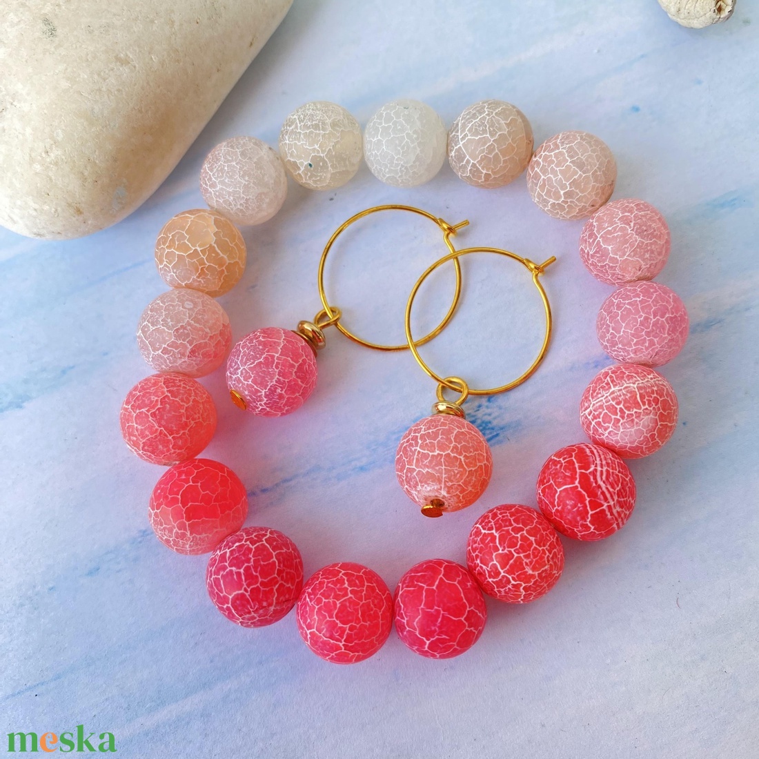 Pink ombre fagyos achát - karkötő, fülbevaló szett - ékszer - ékszerszett - Meska.hu Pink ombre fagyos achát - karkötő, fülbevaló szett - ékszer - ékszerszett - Meska.hu