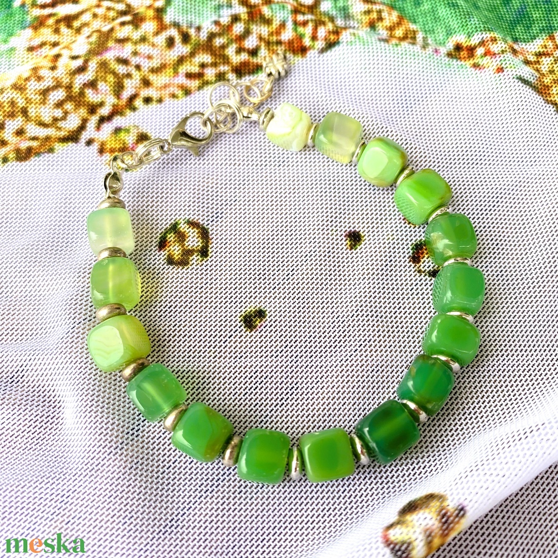 Zöld achát ásvány   karkötő  - ékszer - karkötő - gyöngyös karkötő - Meska.hu