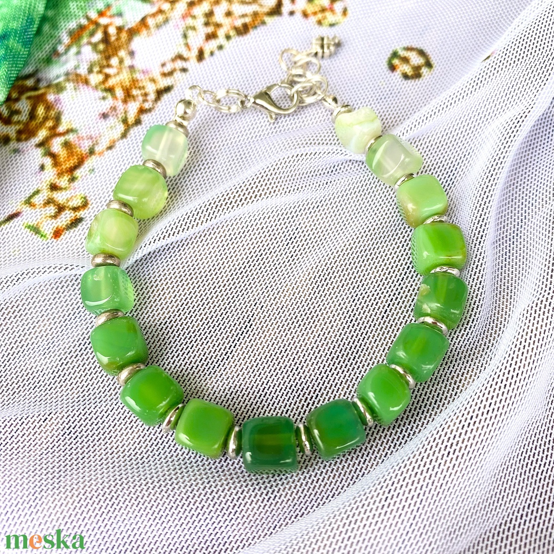 Zöld achát ásvány   karkötő  - ékszer - karkötő - gyöngyös karkötő - Meska.hu