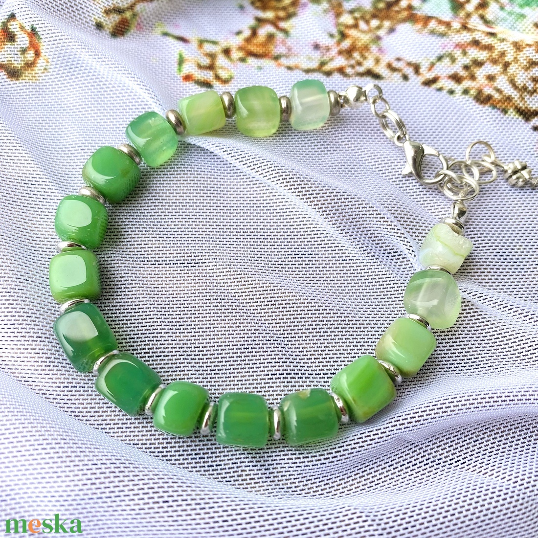 Zöld achát ásvány   karkötő  - ékszer - karkötő - gyöngyös karkötő - Meska.hu