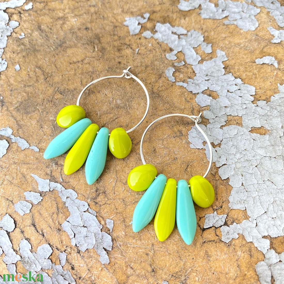 Kék - zöld  fülbevaló  - ékszer - fülbevaló - lógós kerek fülbevaló - Meska.hu