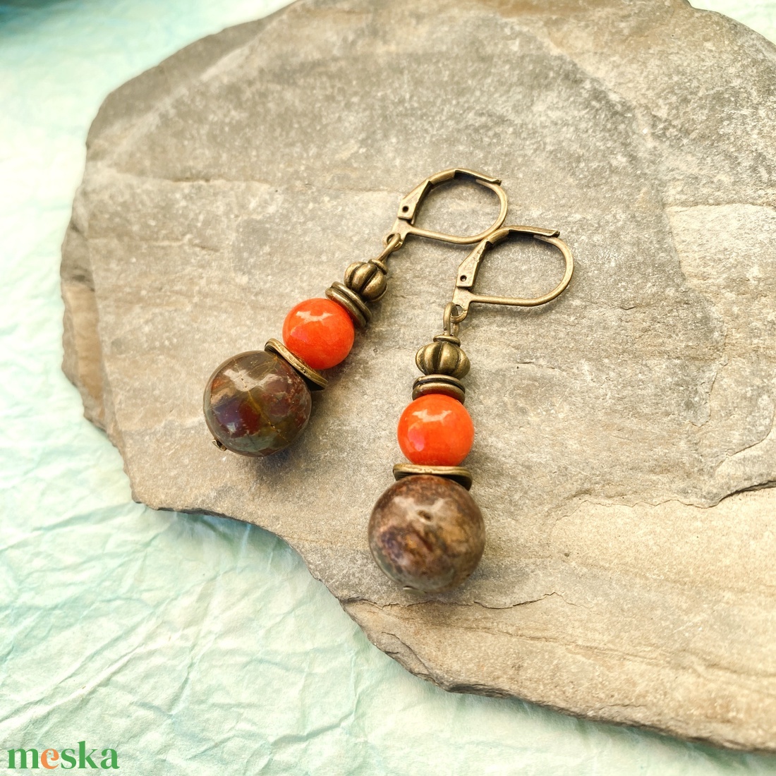 Őszi erdő - vegyes ásvány  karkötő/fülbevaló  szett - ékszer - ékszerszett - Meska.hu