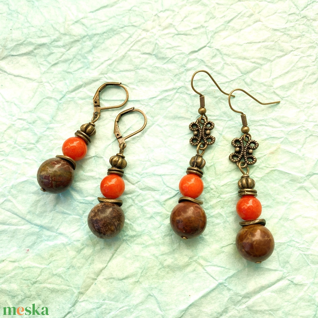 Őszi erdő - vegyes ásvány  karkötő/fülbevaló  szett - ékszer - ékszerszett - Meska.hu