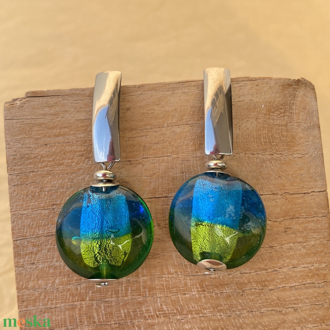 Pávatoll - színátmenetes muránói üveg fülbevaló - ékszer - fülbevaló - lógó fülbevaló - Meska.hu