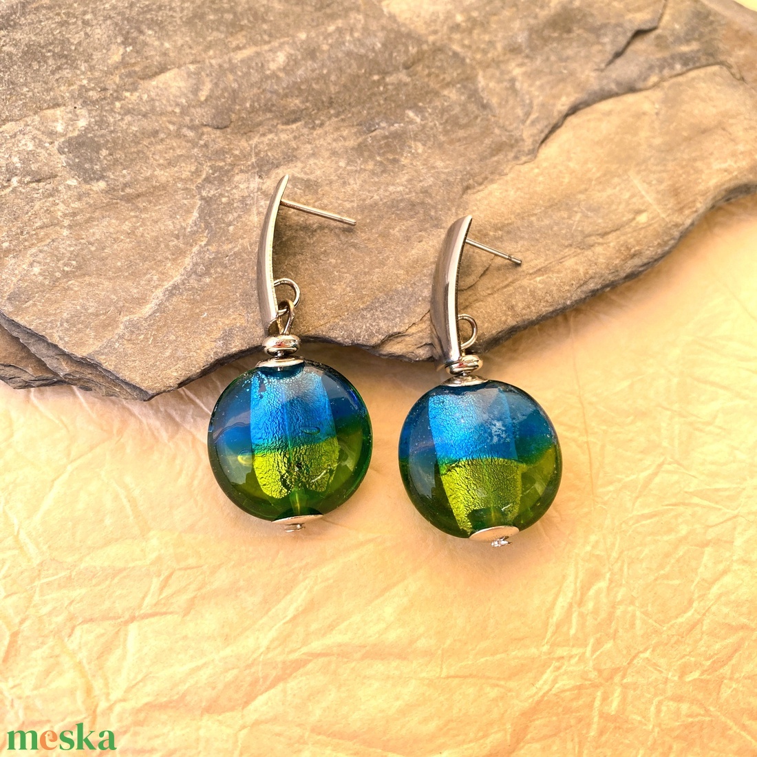 Pávatoll - színátmenetes muránói üveg fülbevaló - ékszer - fülbevaló - lógó fülbevaló - Meska.hu