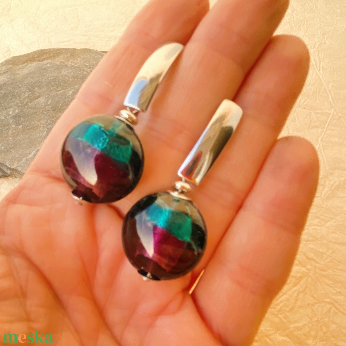 Brokát - színátmenetes muránói üveg fülbevaló - ékszer - fülbevaló - lógó fülbevaló - Meska.hu