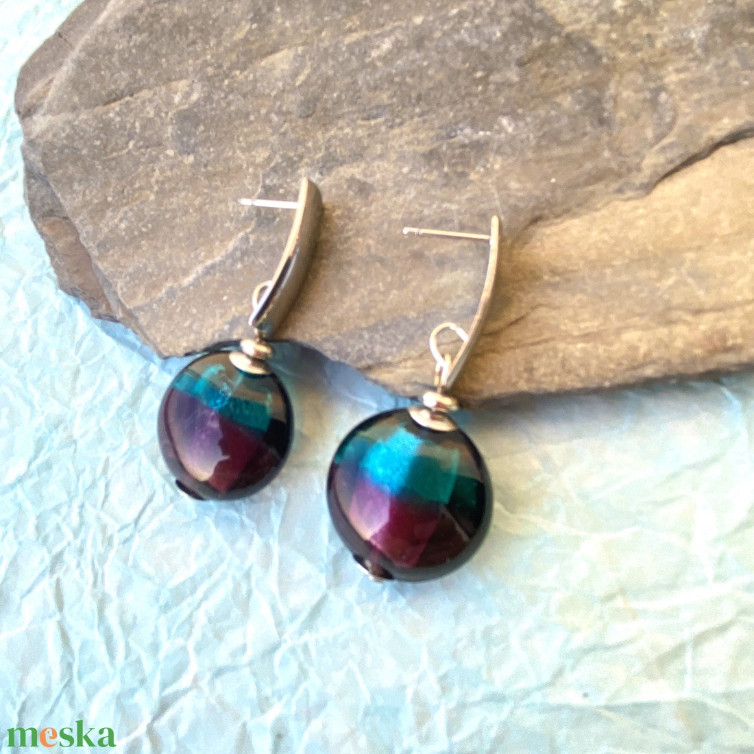 Brokát - színátmenetes muránói üveg fülbevaló - ékszer - fülbevaló - lógó fülbevaló - Meska.hu