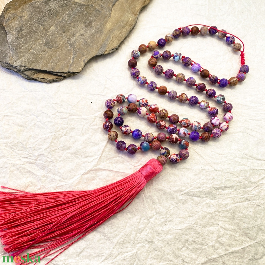 Lila forgatag - hosszú, ásvány  nyaklánc - ékszer - nyaklánc - medálos nyaklánc - Meska.hu