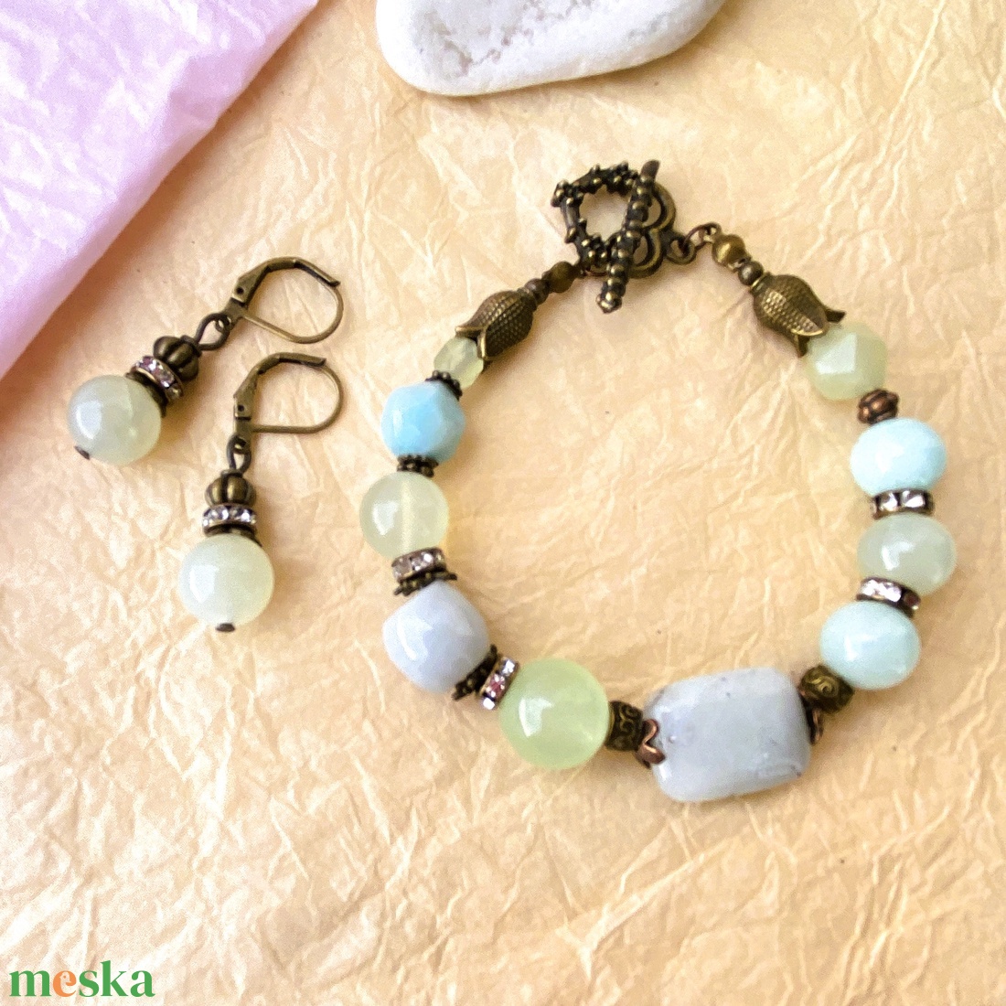 Liliána - vegyes ásvány  karkötő/fülbevaló  szett - ékszer - ékszerszett - Meska.hu