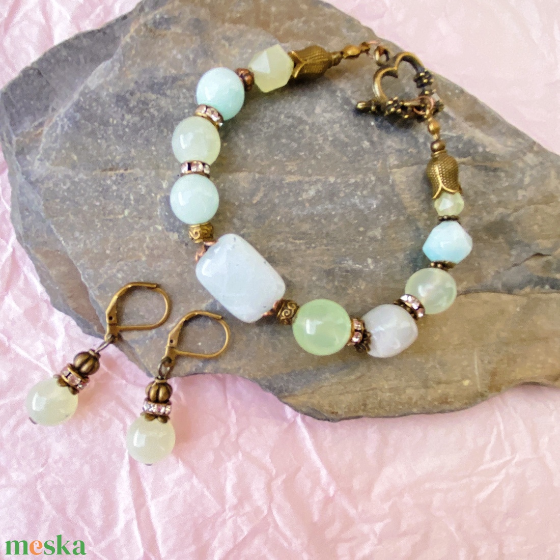 Liliána - vegyes ásvány  karkötő/fülbevaló  szett - ékszer - ékszerszett - Meska.hu