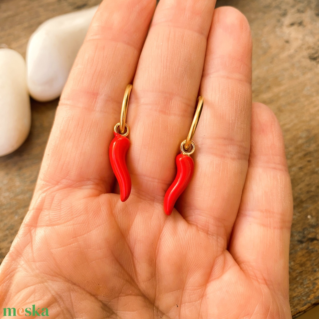 Chili - karika fülbevaló cserélhető függővel - ékszer - fülbevaló - lógó fülbevaló - Meska.hu