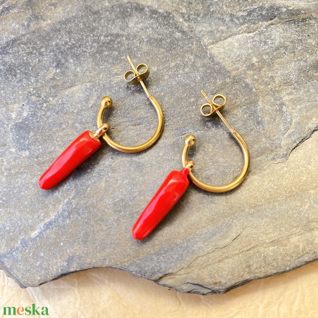 Chili - karika fülbevaló cserélhető függővel - ékszer - fülbevaló - lógó fülbevaló - Meska.hu