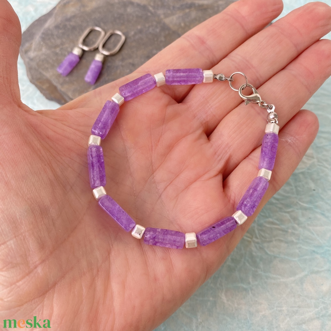 Levendula - ametiszt  ásvány  karkötő/fülbevaló  szett - ékszer - ékszerszett - Meska.hu