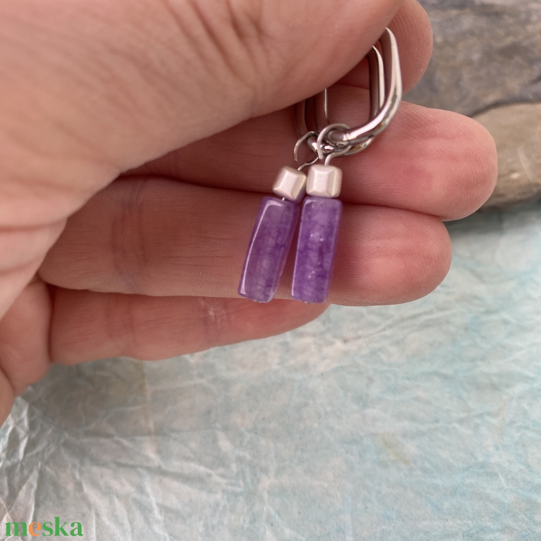 Levendula - ametiszt  ásvány  karkötő/fülbevaló  szett - ékszer - ékszerszett - Meska.hu