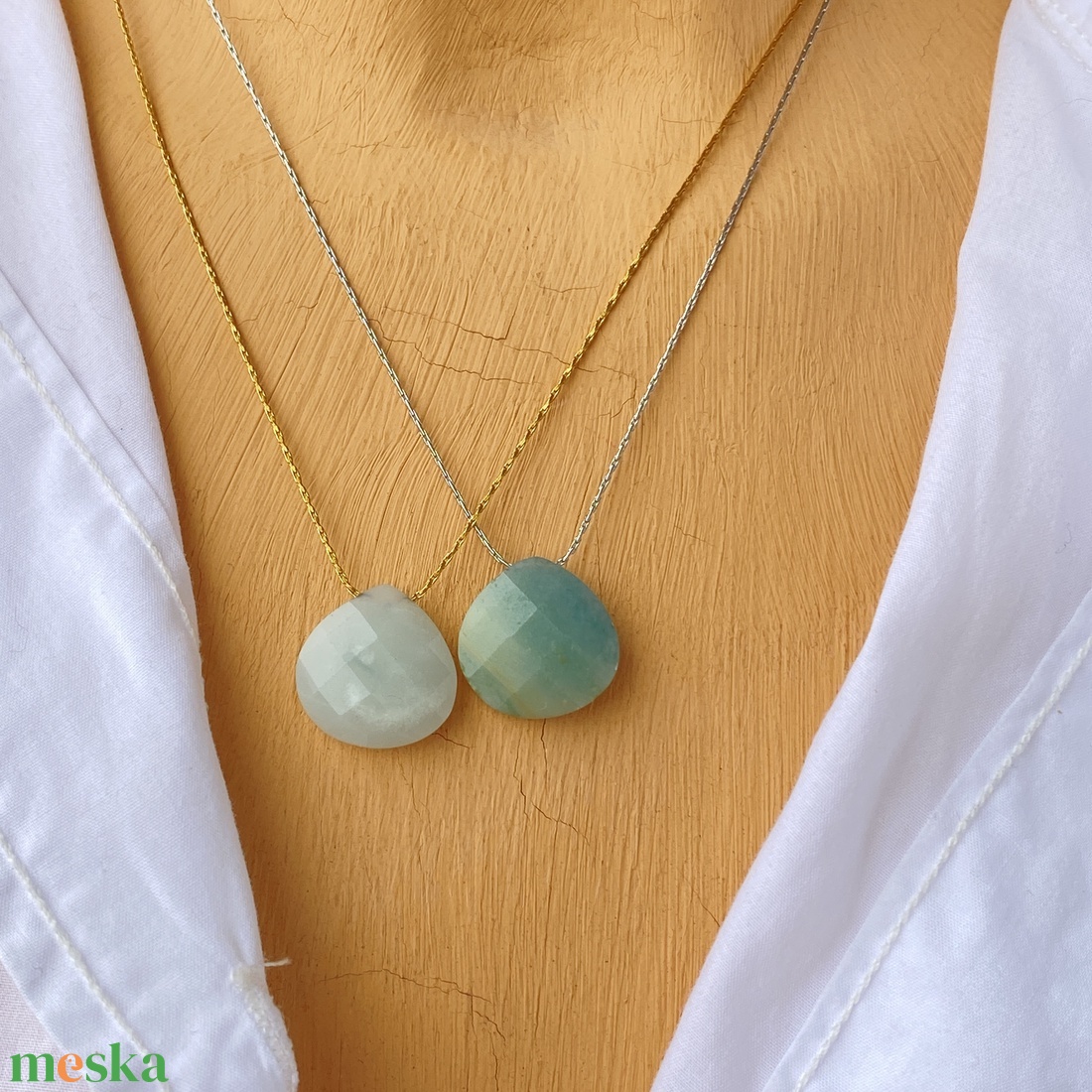 Csiszolt amazonit medálok - ékszer - nyaklánc - medál - Meska.hu