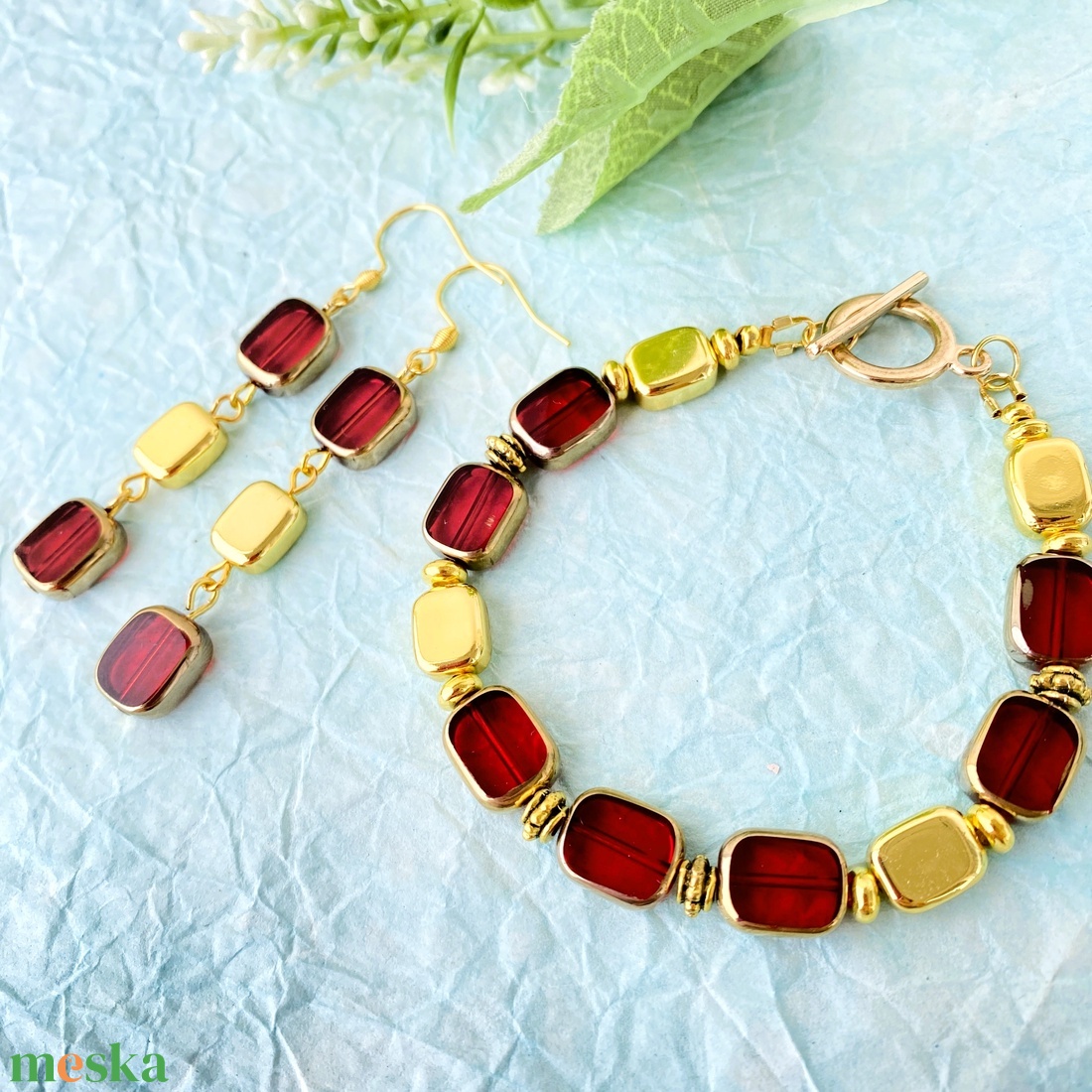Tűzpiros karkötő - vagy szett  - ékszer - ékszerszett - Meska.hu