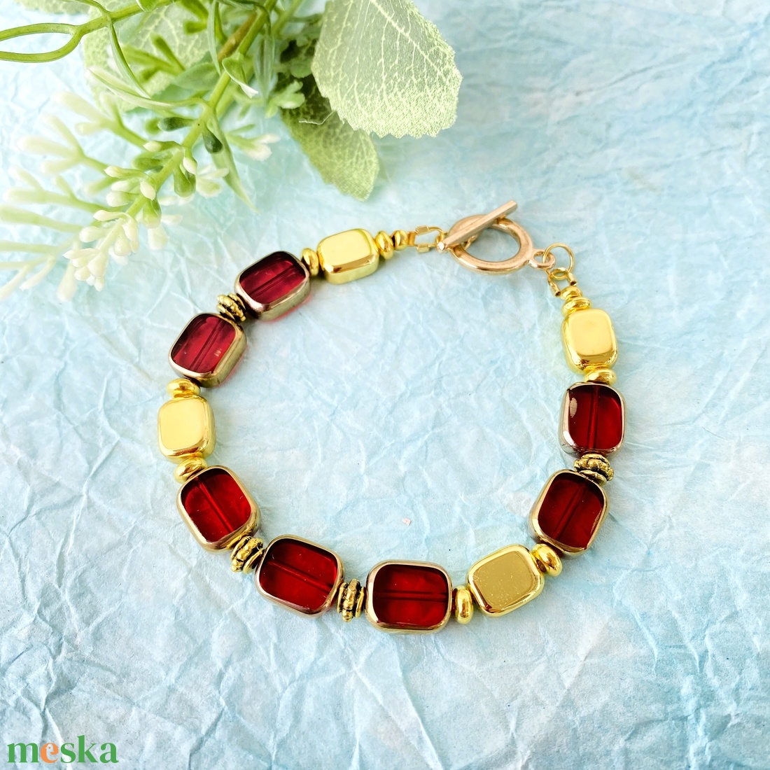 Tűzpiros karkötő - vagy szett  - ékszer - ékszerszett - Meska.hu